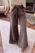 Washed Seam Detail Flare Leg Drawstring Pants