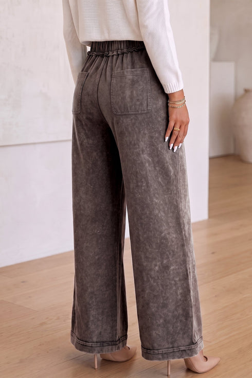 Washed Seam Detail Flare Leg Drawstring Pants