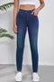 Washed Stretchy Knit Denim Multiple Pocket Straight Leg Jeans