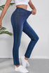 Washed Stretchy Knit Denim Multiple Pocket Straight Leg Jeans