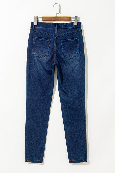 Washed Stretchy Knit Denim Multiple Pocket Straight Leg Jeans