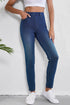 Washed Stretchy Knit Denim Multiple Pocket Straight Leg Jeans