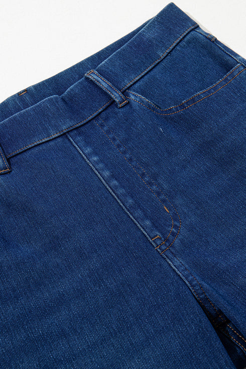 Washed Stretchy Knit Denim Multiple Pocket Straight Leg Jeans
