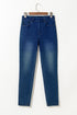 Washed Stretchy Knit Denim Multiple Pocket Straight Leg Jeans