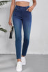 Washed Stretchy Knit Denim Multiple Pocket Straight Leg Jeans