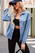 Washed Striped Pattern Casual Pocketed Denim Jacket