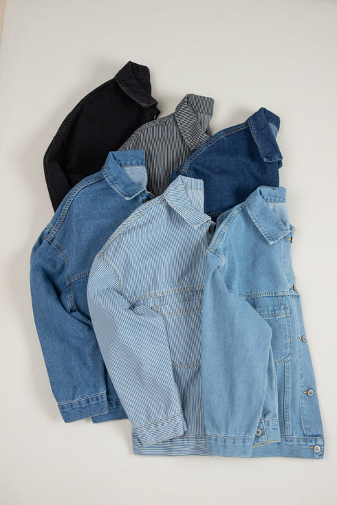 Washed Striped Pattern Casual Pocketed Denim Jacket