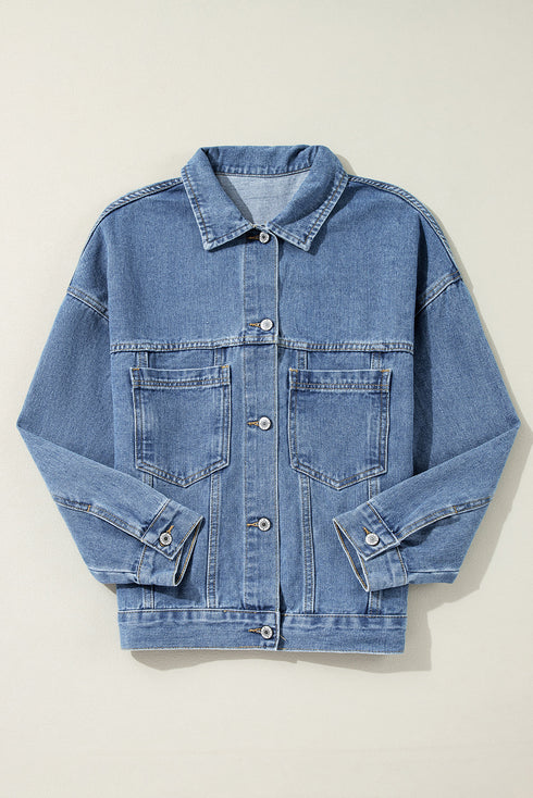 Washed Striped Pattern Casual Pocketed Denim Jacket