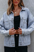 Washed Striped Pattern Casual Pocketed Denim Jacket