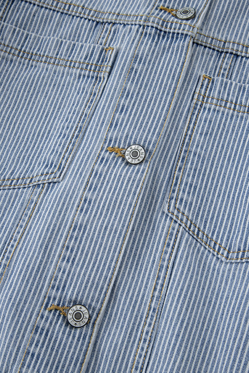 Washed Striped Pattern Casual Pocketed Denim Jacket