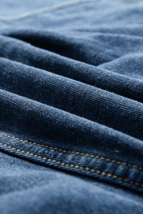 Washed Striped Pattern Casual Pocketed Denim Jacket
