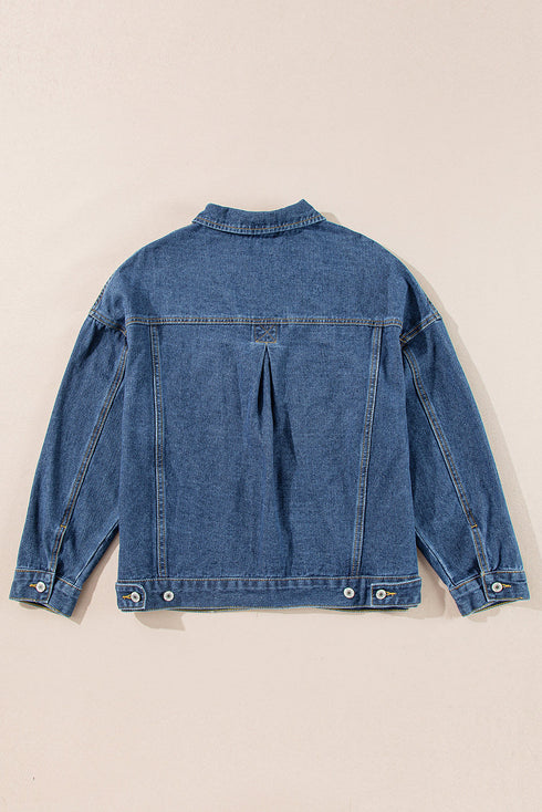 Washed Striped Pattern Casual Pocketed Denim Jacket