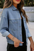 Washed Striped Pattern Casual Pocketed Denim Jacket