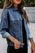 Washed Striped Pattern Casual Pocketed Denim Jacket