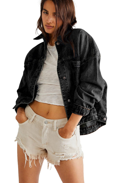 Washed Striped Pattern Casual Pocketed Denim Jacket