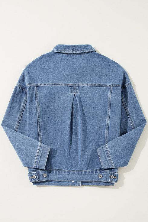 Washed Striped Pattern Casual Pocketed Denim Jacket