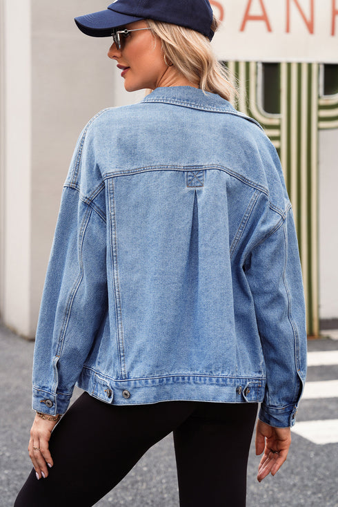 Washed Striped Pattern Casual Pocketed Denim Jacket