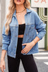 Washed Striped Pattern Casual Pocketed Denim Jacket