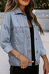 Washed Striped Pattern Casual Pocketed Denim Jacket