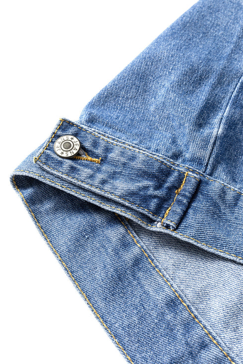 Washed Striped Pattern Casual Pocketed Denim Jacket