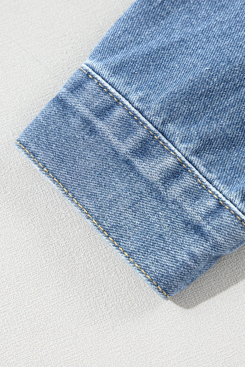 Washed Striped Pattern Casual Pocketed Denim Jacket