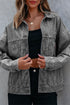 Washed Striped Pattern Casual Pocketed Denim Jacket