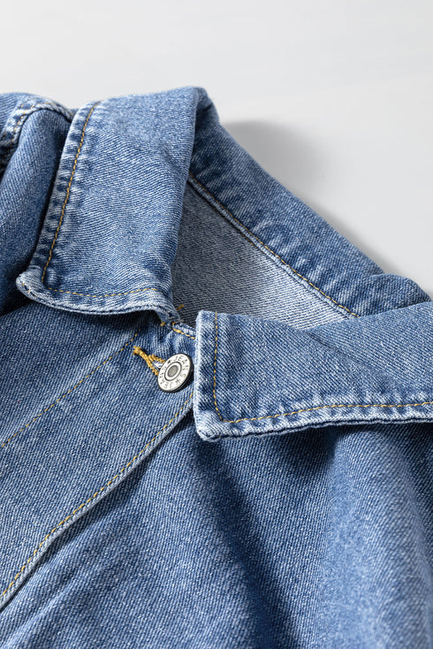 Washed Striped Pattern Casual Pocketed Denim Jacket