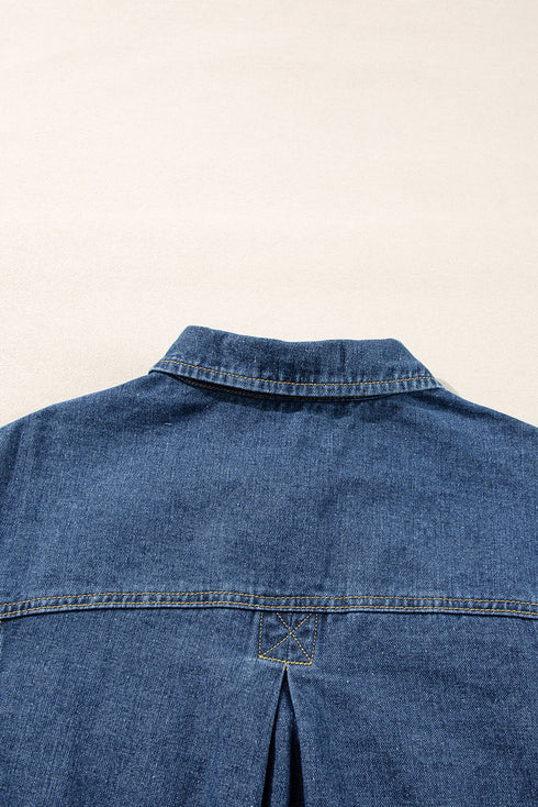 Washed Striped Pattern Casual Pocketed Denim Jacket