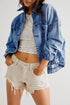 Washed Striped Pattern Casual Pocketed Denim Jacket