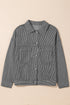 Washed Striped Pattern Casual Pocketed Denim Jacket