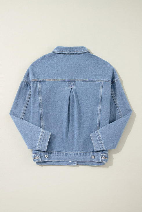 Washed Striped Pattern Casual Pocketed Denim Jacket