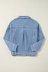 Washed Striped Pattern Casual Pocketed Denim Jacket