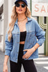 Washed Striped Pattern Casual Pocketed Denim Jacket
