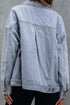 Washed Striped Pattern Casual Pocketed Denim Jacket