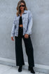 Washed Striped Pattern Casual Pocketed Denim Jacket