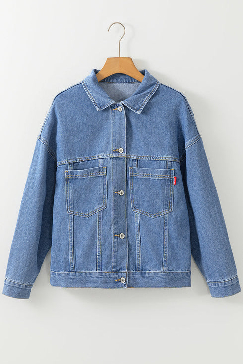 Washed Striped Pattern Casual Pocketed Denim Jacket