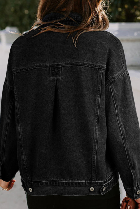 Washed Striped Pattern Casual Pocketed Denim Jacket