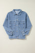Washed Striped Pattern Casual Pocketed Denim Jacket