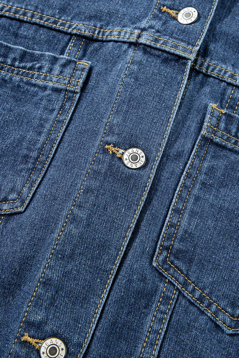 Washed Striped Pattern Casual Pocketed Denim Jacket