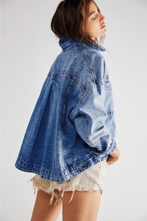 Washed Striped Pattern Casual Pocketed Denim Jacket
