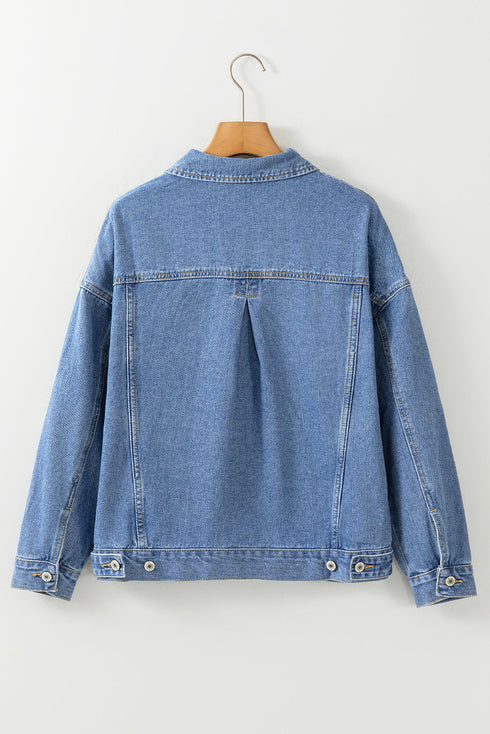 Washed Striped Pattern Casual Pocketed Denim Jacket