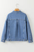 Washed Striped Pattern Casual Pocketed Denim Jacket
