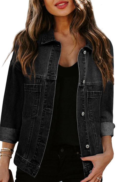 Washed Striped Pattern Casual Pocketed Denim Jacket