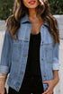 Washed Striped Pattern Casual Pocketed Denim Jacket