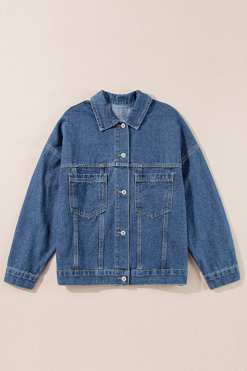 Washed Striped Pattern Casual Pocketed Denim Jacket
