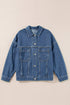 Washed Striped Pattern Casual Pocketed Denim Jacket