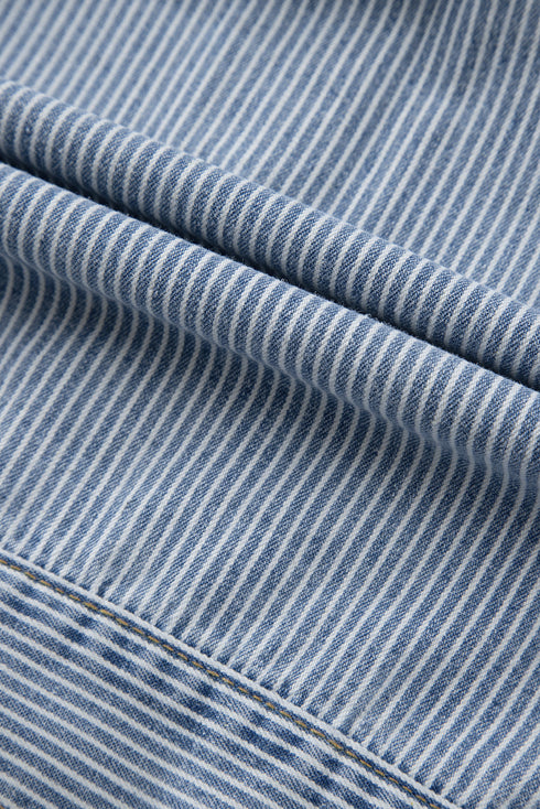 Washed Striped Pattern Casual Pocketed Denim Jacket