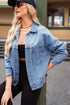 Washed Striped Pattern Casual Pocketed Denim Jacket