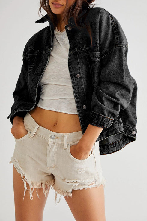 Washed Striped Pattern Casual Pocketed Denim Jacket