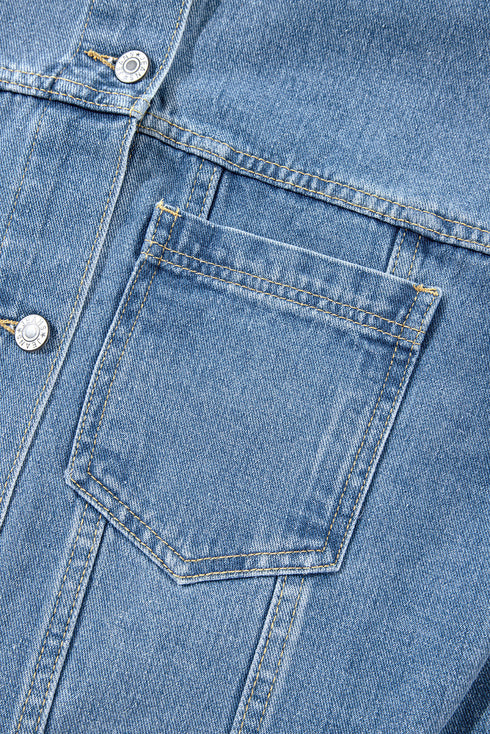 Washed Striped Pattern Casual Pocketed Denim Jacket